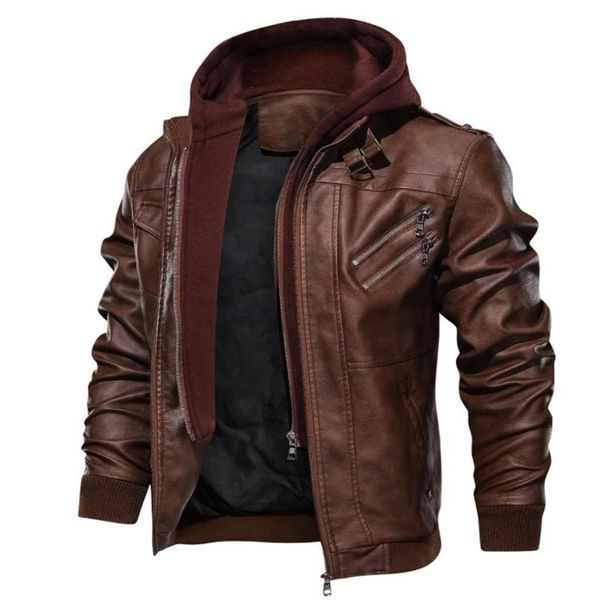 

men's jackets jacket pu hooded leather coats windproof biker coat warm casual, Black;brown
