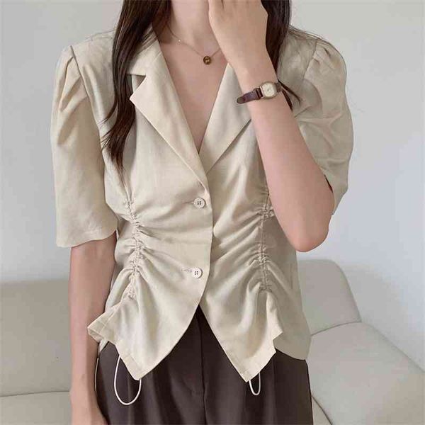 

women's blouses & shirts retro v-neck drawstring elegance puff sleeves summer loose outwear gentle casual new chic femme all-match, White