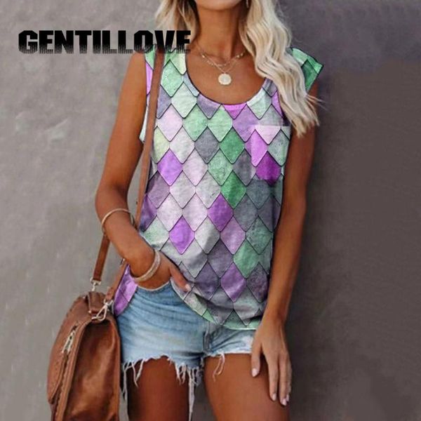 

women's t-shirt gentillove women summer printing o-neck pockets tees sleeveless plaid casual t-shirts vintage loose office lady basic v, White