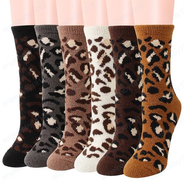 Frauen Winter Warme Flauschige Socken Nette Weiche Elastische Korallen Fleece Socke Boden Hause Zubehör Leopard Print Atmungsaktive Bett Pantoffel