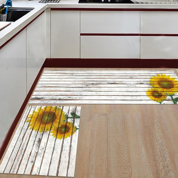 

cushion/decorative pillow kitchen mat anti-slip sunflower rustic chic wooden board printed carpet doormat hallway bath living room