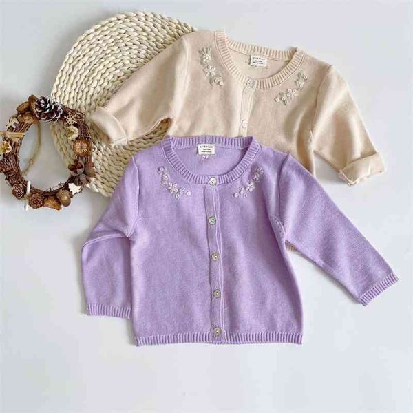 Baby-Mädchen-Rundhals-Strick-Bottom-Shirt, handgestickte Stickerei-Strickjacke, Mädchen-Pullover 210701