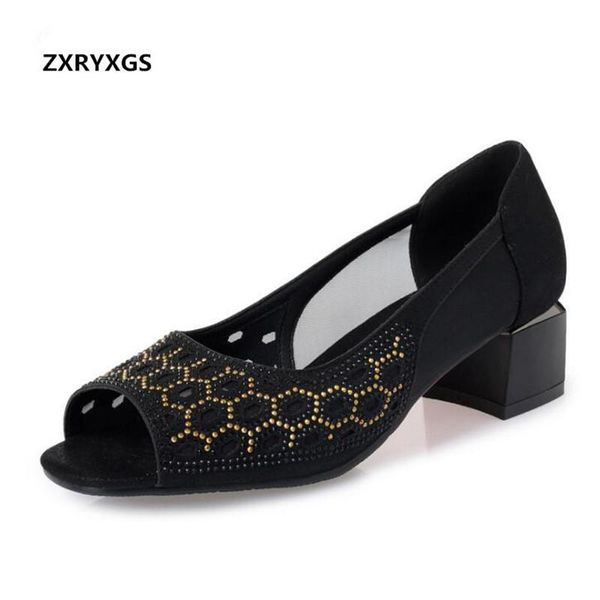 

dress shoes 2021 est summer fish mouth fashion sandals comfortable hollow lace rhinestone women's square heel, Black