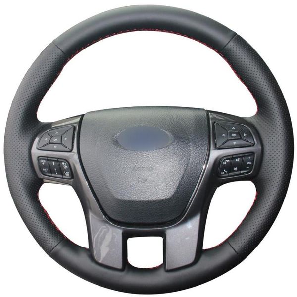 

steering wheel covers diy customize braiding black natural leather car cover for ranger everest 2021