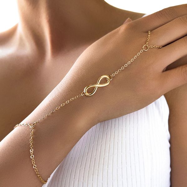 

gold color plated infinity charms finger ring link chain bracelet for women gifts friends jewelry wholesale, Black