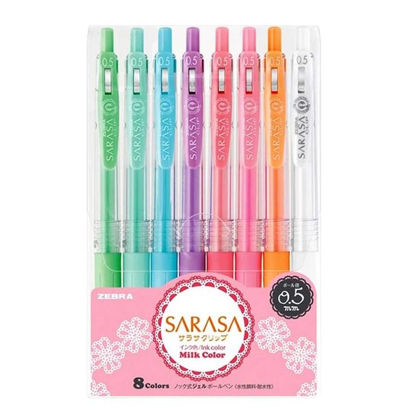 

gel pens clip retractable ink milk color line fine poin 0.5mm ballpoint pen 8 set for writing student school office gift