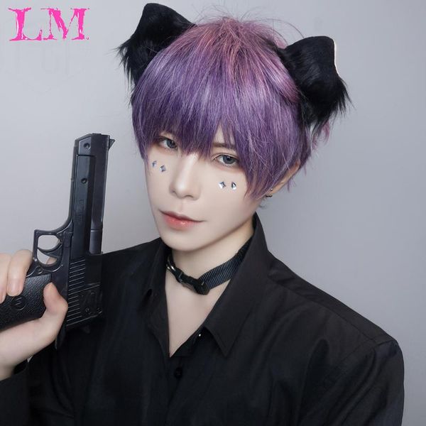 

synthetic wigs lm black men's wig short straight bangs 12" for male boy cosplay anime daily party heat resistant