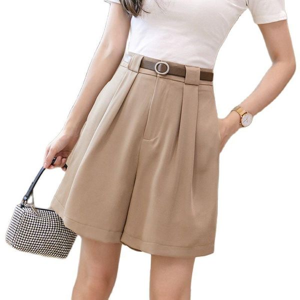 

women's pants & capris shorts women 2021 summer all-match suit five-point high waist loose wide-leg a-line overalls casual, Black;white