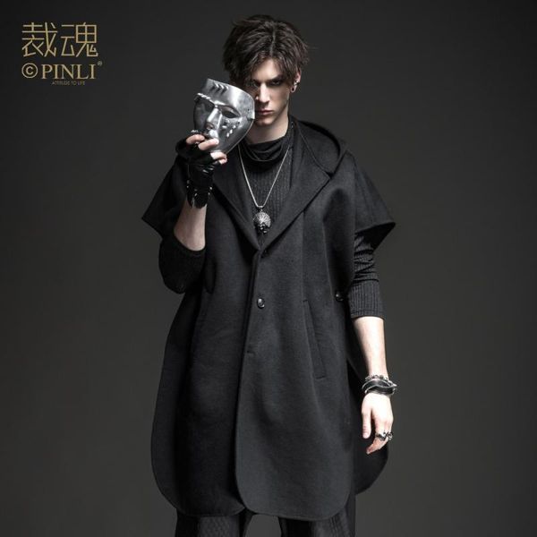 

men's wool & blends pinli fashion winter male casual dark black double-sided hooded woolen coatjacket personality bc194102414