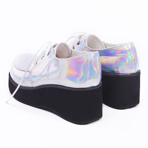 

7cm punk wedge heel platform lace creeper shoes size 36-46, Black;white