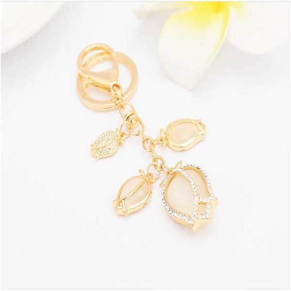 

keychains tulip flower string car key chain girl bag pendant jewelry rhinestone couple keychain gift b101, Silver