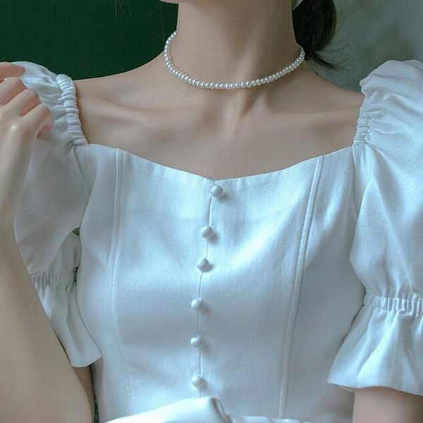 

elegant beaded choker pearl necklace for women gold chain necklaces pendant collar chokers chains bead womens jewelry, Silver