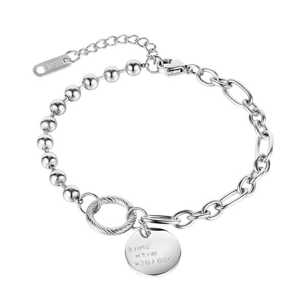 

live broadcast of chain beads titanium steel bracelet, Golden;silver