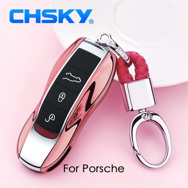 

keychains chsky car styling soft tpu key case shell chain for panamera cayenne cover accessories, Silver