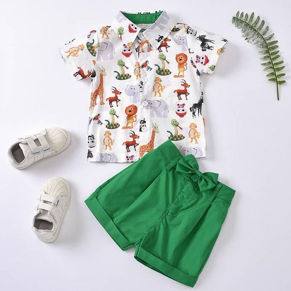 

clothing sets baby boys summer kids cartoons short-sleeved t-shirt + shorts 2pcs suit children, White
