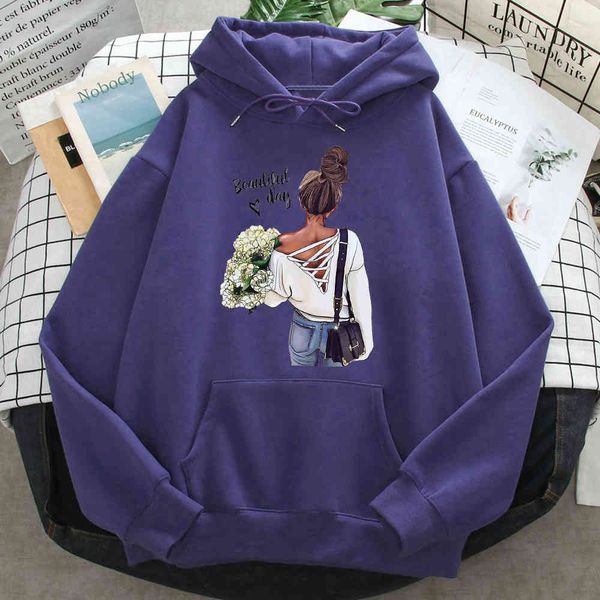 

men's and women's long sved hoodi, beautiful day printed sweaters, fashion casual pullovers, hip-hop animation hoodi, wool , novel, Black
