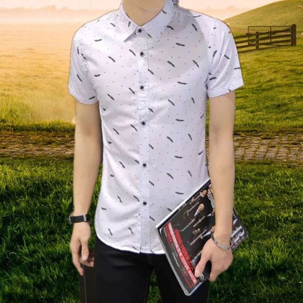

men's casual shirts shirtsummer youth men's slim personality feather handsome casual village versatile short sleeve shirt kncv, White;black