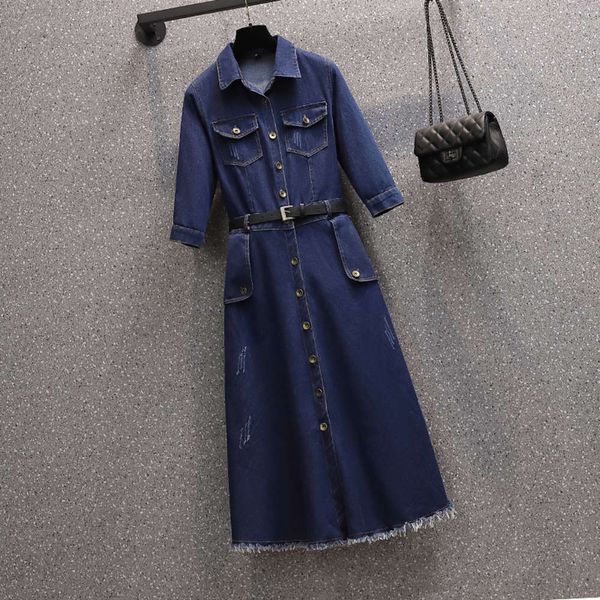 

casual dresses dress fat sister spring summer large women's french waist down and age reduction denim zml1, Black;gray