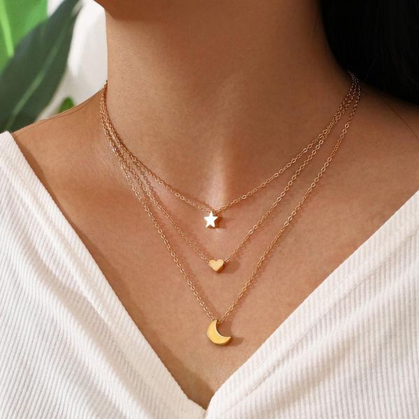 

pendant necklaces style neck chain star moon necklace female sets fashion, Silver