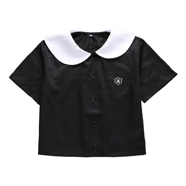 

clothing sets [kindergarten] women summer slim round neck shirt embroidery jk school uniform blouses student clothes, White
