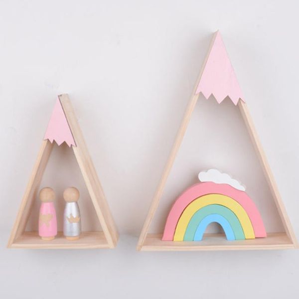 

2pc/set wooden storage racks creative triangle superposition wall hanging shelf home decor for children bedroom s+l other