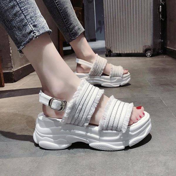 

ankle strap open toe outdoor sports women sandals solid high thick platform beach ladies shoes classics fashion summer, Black
