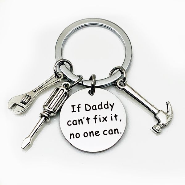 

10pc jewelry if dad cant fix it no one can keychain metal tools hammer wrench screwdriver keyring keychain fathers day gift, Silver
