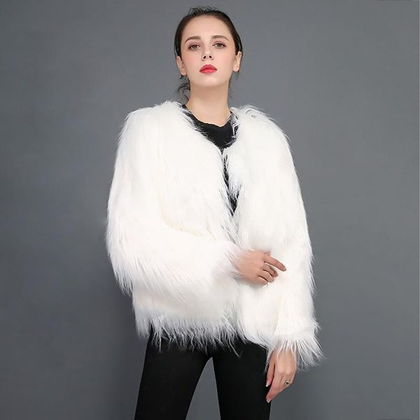 

women's fur & faux women coat autumn winter ladies warm long sleeve outerwear woman's jackets coats female fashion streetwear card, Black