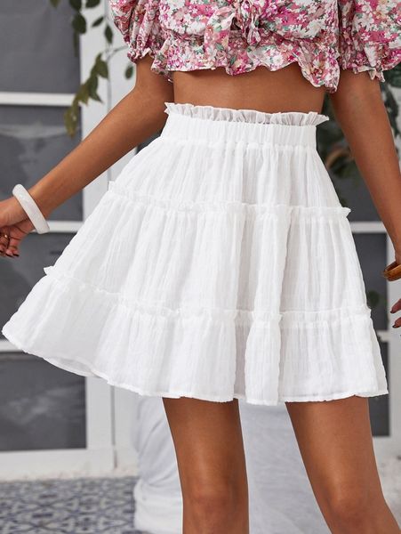 

frill trim layered skirt w51g#, Black