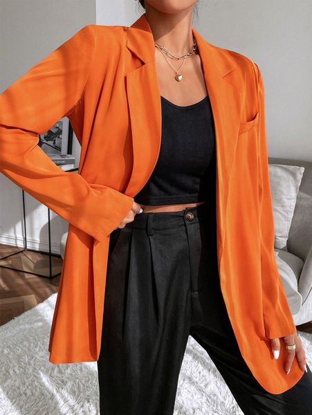 

solid lapel neck open front blazer p0q0#, White;black