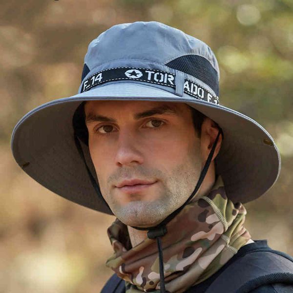 

visors fisherman hat men's summer letter big brim benny cap outdoor sun protection climbing sunscreen mesh hunting s bduc, Blue;gray