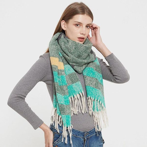 

scarves autumn winter tassel striped scarf women men enlarged warm tippet long shawl neck wrap bandana hijab, Blue;gray