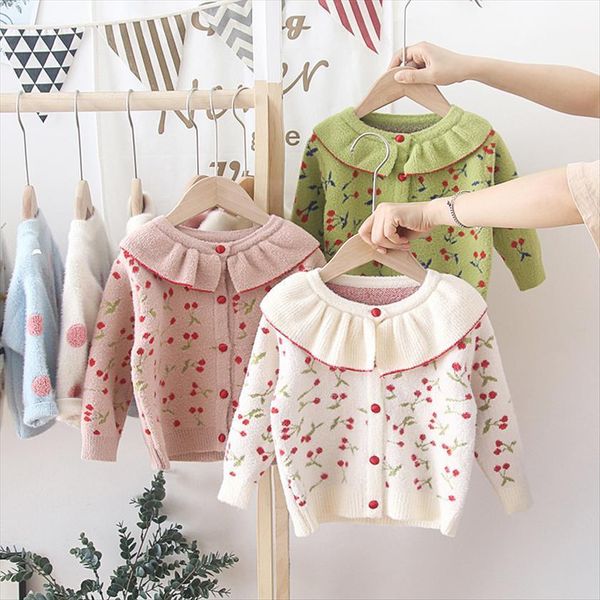 

korean autumn and winter childrens clothing sweater cherry cardigan girls coat, Blue