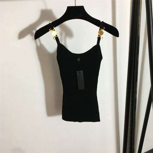 

women knitted camis designer metal shoulder button vest tanks suspender, White