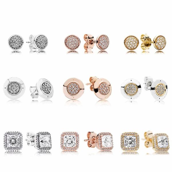 

100% s925 sterling silver & rose gold color permanent stud earrings, accompanied by clear cz exquisite jewelry gift for women, Golden;silver