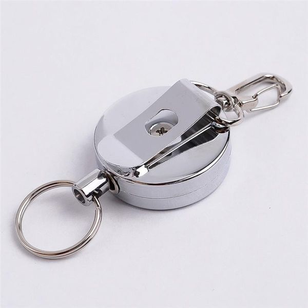 

keychains resilience steel wire rope elastic keychain recoil sporty retractable alarm key ring anti lost yoyo ski pass id card, Silver