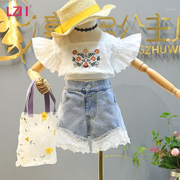 

clothing sets lzh fashion short-sleeved shorts 2-piece set for girls clothes children's summer outfit 2021 sweet kids 3-8 years, White