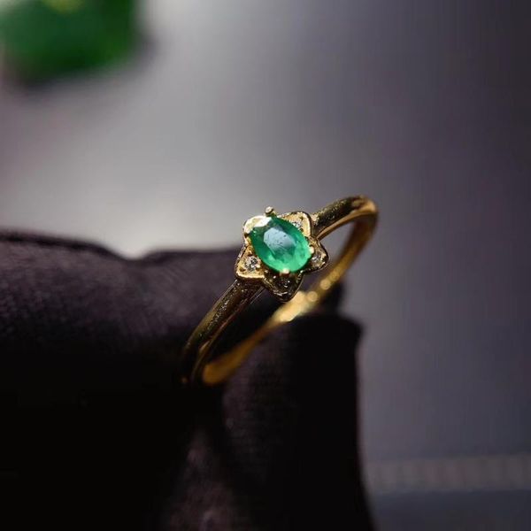 

cluster rings chic style natural green emerald ring for women jewelry gem real 925 silver good coior girl birthday gift, Golden;silver