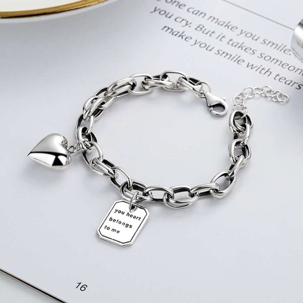 

yunchaoxuan s925 sterling silver korea east gate jewelry love splicing small square brand pendant bracelet women's model, Black