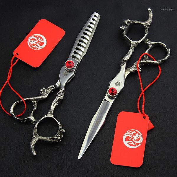 

6inch japan 440c dragon handle straight cutting thinning scissor hairdressing style shear clipper barber shop tool1