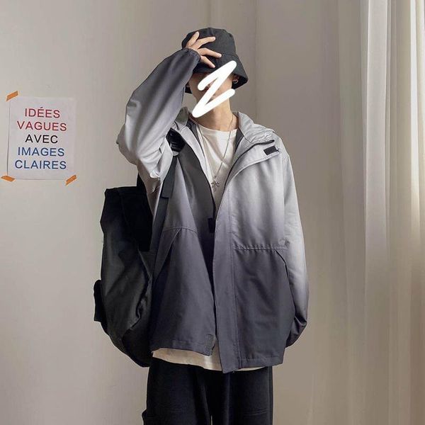 

men's jackets autumn gradient color track jacket fashion casual hooded mens streetwear loose hip-hop bomber men m-xl, Black;brown