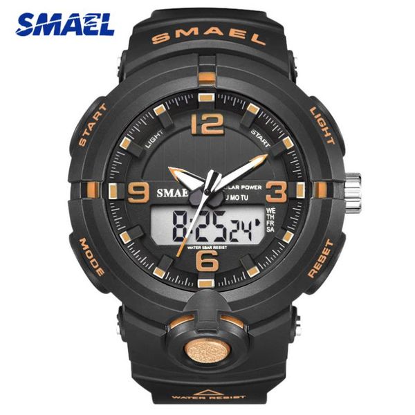 

wristwatches smael fashion men watch solar energy sports watches mens led analog digital wrist male clock relogio masculino, Slivery;brown