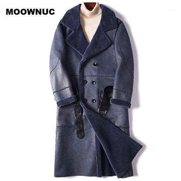 

men's wool & blends moownuc men winter 2021 casual coat long thickened suede trench double breasted turn-down collar jackets1, Black