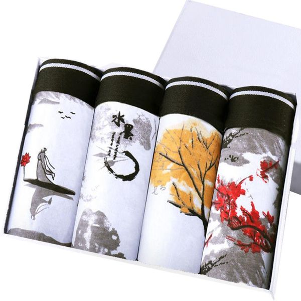 

underpants boxer shorts cotton print underwear men boxershorts men's panties male mid waist breathable long, Black;white