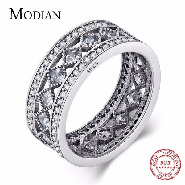 

modian style classic real 925 sterling silver square ring fashion wedding luxury jewelry sparkling cz women valentine's gift 210701, Slivery;golden