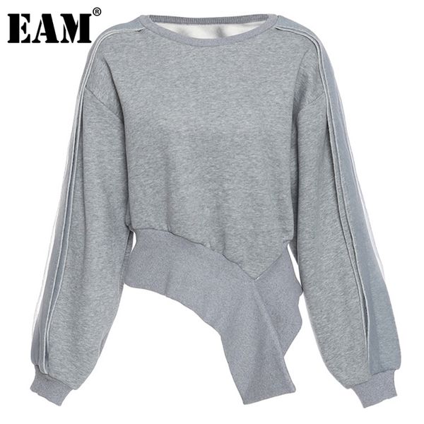 

[eam] loose fit big size irregular hem zipper sweatshirt round neck long sleeve women fashion spring autumn 1dd2824 210805, Black