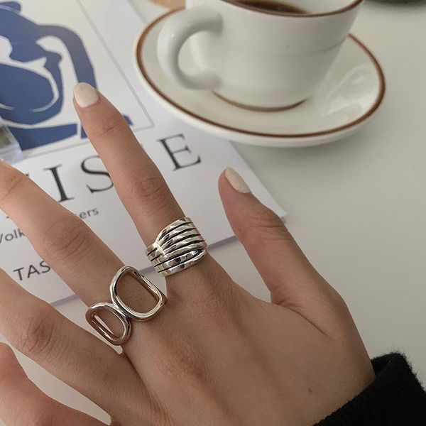 

cluster rings todorova trendy round hollow geometric ring multilayer width ins all-match fashion index finger jewelry accessories gift, Golden;silver