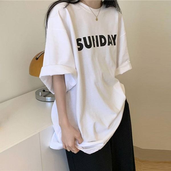 

women's t-shirt 100% cotton spring and summer korean loose half sleeve bf student short white college fashion