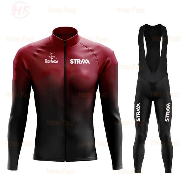 

racing sets 2021 strava men long sleeve cycling jersey set bib pants ropa ciclismo bicycle clothing mtb bike uniform kit, Black;blue