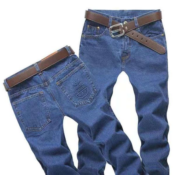 

men's jeans 2021 printed blue cotton straight-leg solid color mens